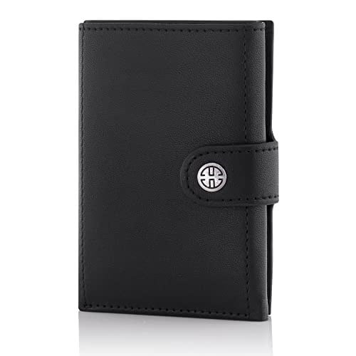 TRUSADOR Venedik Erkek ve Kadın Deri Üç Katlı Cüzdan RFID Engelleme Ön Cep Cüzdan, Siyah, 4.0 x 3.0 x 0.9 inches, Bozuk Para Cepli