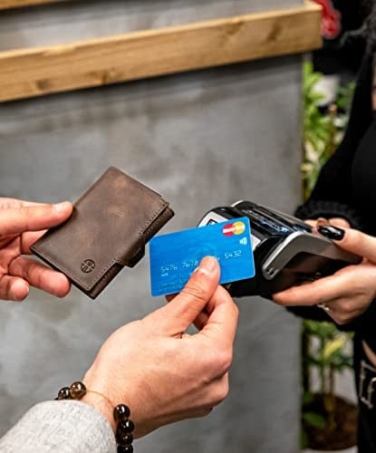 TRUSADOR Verona Unisex RFID Trifold Deri Cüzdan Ön Cep, Kahverengi, Küçük, Fermuar Cepli