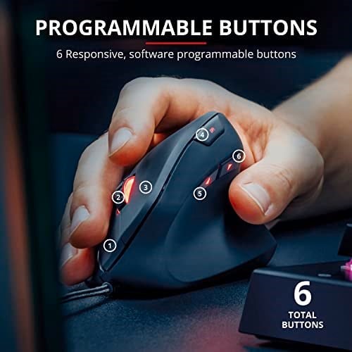 Trust 22991 Gaming Gxt 144 Rexx Dikey Ergonomik Oyun Faresi, 250-10,000 Dpi, Siyah, 6 Düğmeler