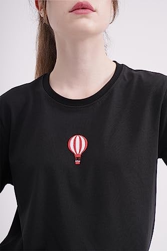 TSC HOUSE Uçan Balon Nakışlı Bisiklet Yaka Tişört Üniseks Yetişkin