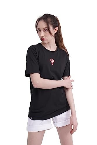 TSC HOUSE Uçan Balon Nakışlı Bisiklet Yaka Tişört Üniseks Yetişkin