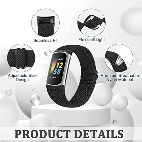 TumpCez Fitbit Charge 5 ile Uyumlu 5li Paket Ayarlanabilir Elastik Bant, Nefes Alabilir Rahat Solo Loop Spor Yedek Bileklik Fitbit Charge 5 için Kadın Erkek