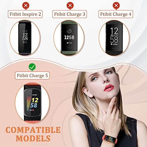 TumpCez Fitbit Charge 5 ile Uyumlu 5li Paket Ayarlanabilir Elastik Bant, Nefes Alabilir Rahat Solo Loop Spor Yedek Bileklik Fitbit Charge 5 için Kadın Erkek