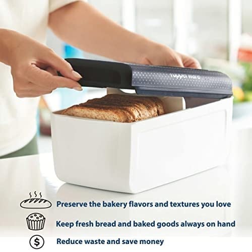 Tupperware Ekmek Tasarrufu - Ekmek, Hamur İşleri, Simit ve Daha Fazlası için Saklama Kabı ve Ekmek Kutusu, Yoğuşma Kontrolü - Nem Kontrol Teknolojisi, Ekmeği Daha Uzun Süre Taze Tutar - 32,1 cm x 16,5