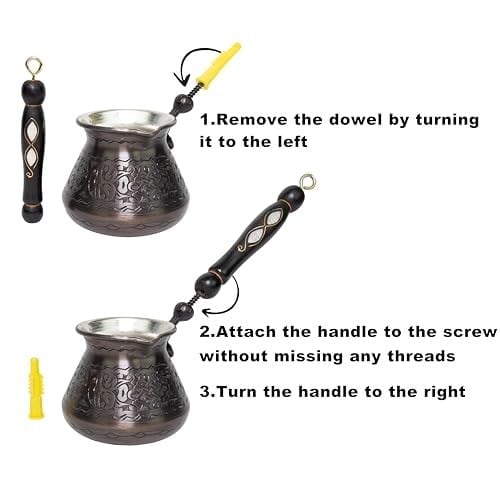 Türk Kahve Demliği| En Kalın Bakır Türk Kahvesi Makinesi| Tereyağı Isıtıcı| Yunan, Arapça, Türk Kahvesi Seti|Kahve Sıcak Çikolata Potası| Cezve| 14 oz, Parlak (Gümüş Bakır)