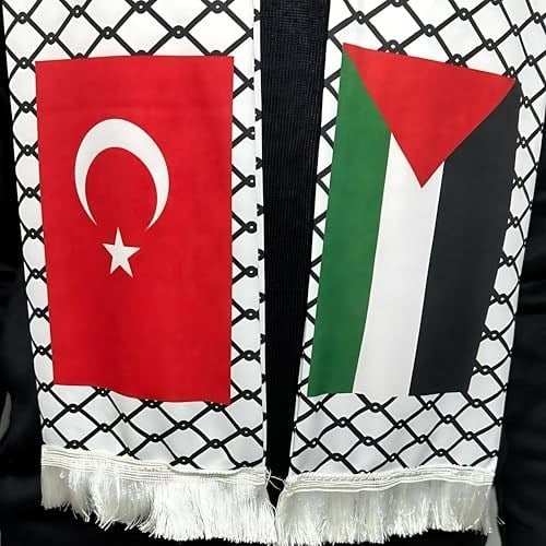 Türk ve Filistin Püsküllü Atkı - Yumuşak Dokulu ve Şık Desenli Atkı