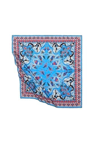 Turkuaz Türk Motifli Çintemani Karanfil Desen İpeksi Eşarp