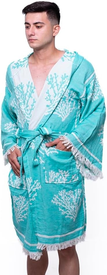 Turkuza Mercan Desen Peştemal Bornoz