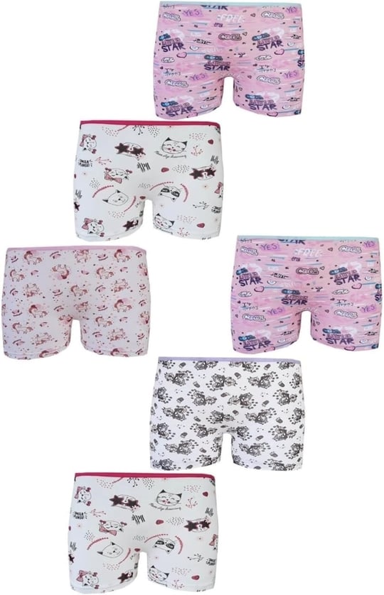 Tutku 6lı Baskılı Kız Çocuk Elastan Boxer Şort, Empirme, 5-7 Yaş