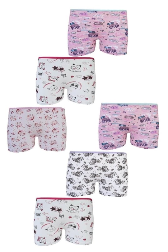 Tutku 6lı Baskılı Kız Çocuk Elastan Boxer Şort, Empirme, 5-7 Yaş