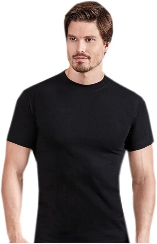 Tutku Erkek Sıfır Yaka Yarım Kol Fanila Penye,%100 Pamuk, Siyah, 3XL, 2li Paket