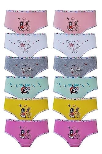 Tutku-Iç Giyim 12li Kız Çocuk Baskılı Renkli Külot Likralı Slip