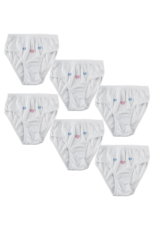Tutku Kız Çocuk Beyaz Nakışlı Külot 6lı Paket