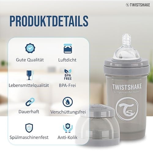 Twistshake Anti-Kolik Bebek Biberonu Gri 0+ Ay 180 ml