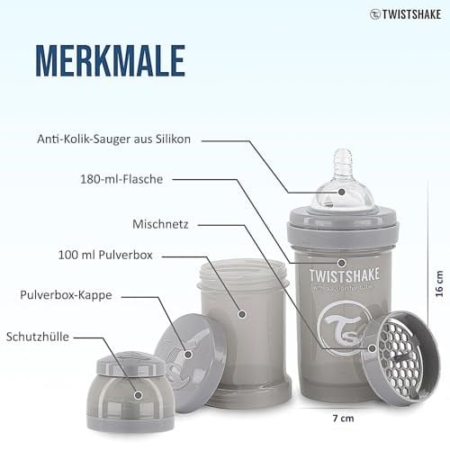 Twistshake Anti-Kolik Bebek Biberonu Gri 0+ Ay 180 ml