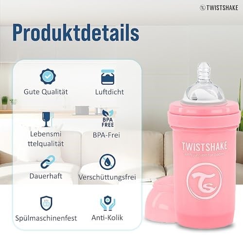Twistshake Anti-Kolik Bebek Biberonu Pembe 0+ Ay 180 ml