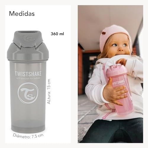 Twistshake Pipetli Alıştırma Bardağı Pembe 6+ Ay 360 ml - Seçenekler: Pastel Gri, Pastel Mavi, Pastel Pembe