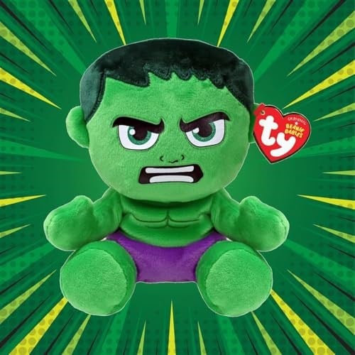 TY Hulk Marvel Avengers Beanie Babies Regular, Lisanslı Beanie Bebek Yumuşak Peluş Oyuncak, Koleksiyon Parçası Pelüş Oyuncak