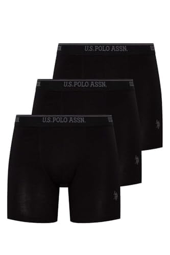 U.S. Polo Assn. Erkek Siyah 3 Lü Uzun Paçalı Boxer
