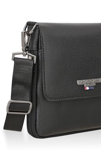 U.S. POLO ASSN. Plevr 9508 Us Siyah Suni Deri Unisex Postacı Çanta Siyah