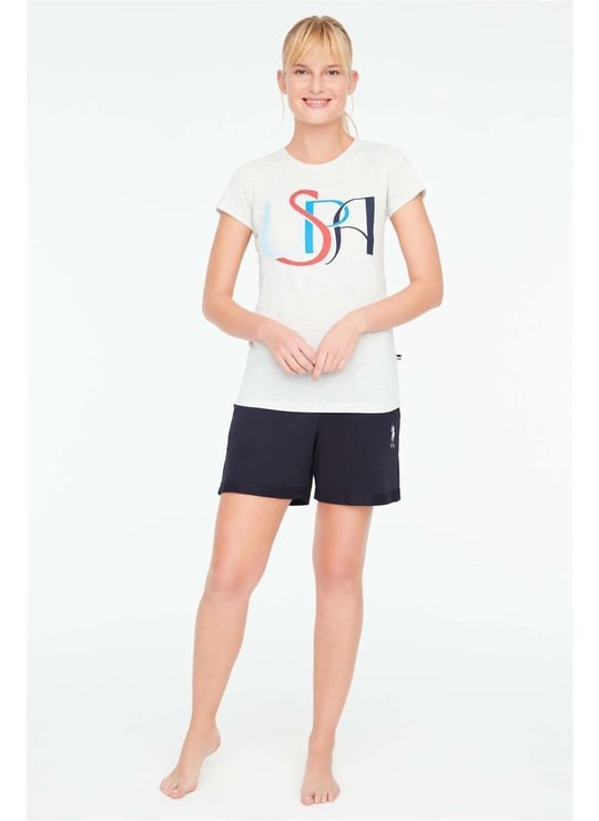 U.S. Polo Assn. - Kadın Kar Melanj T-Shirt Şort Takımı