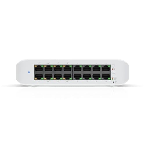 Ubiquiti UniFi anahtarı (USW-Lite-16-PoE, 16 Gigabit Ethernet bağlantı noktası, 8 bağlantı noktası PoE+, duvara monte)