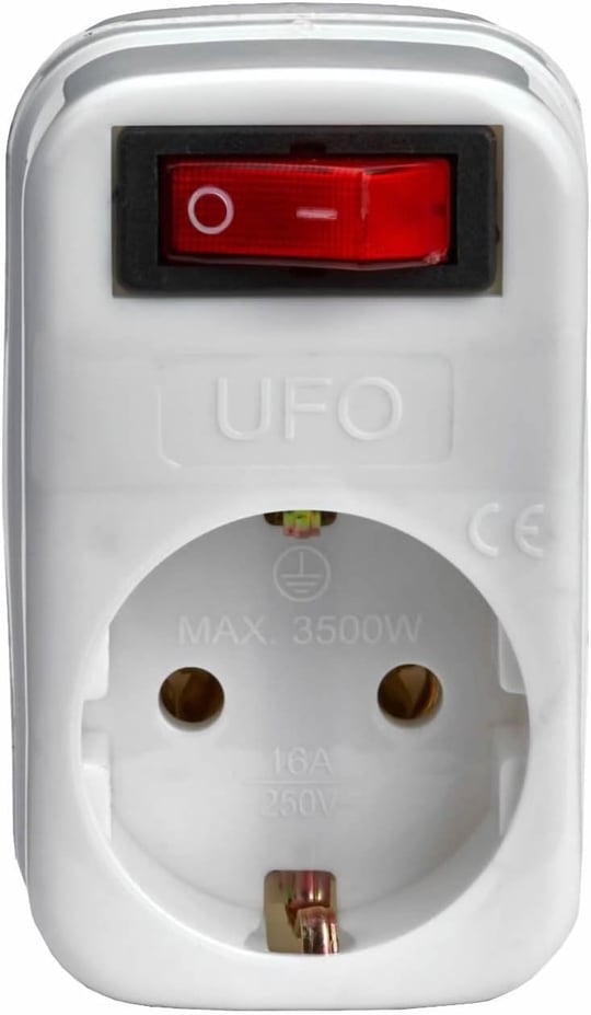 UFO Tekli Akım Korumalı Anahtarlı Priz 16A 250V, Max 3500W Aşırı Yük Koruması (Beyaz)