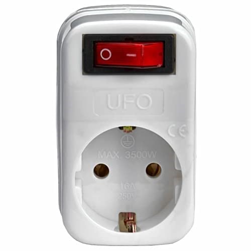 UFO Tekli Akım Korumalı Anahtarlı Priz 16A 250V, Max 3500W Aşırı Yük Koruması (Beyaz)