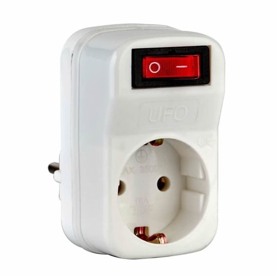 UFO Tekli Akım Korumalı Anahtarlı Priz 16A 250V, Max 3500W Aşırı Yük Koruması (Beyaz)