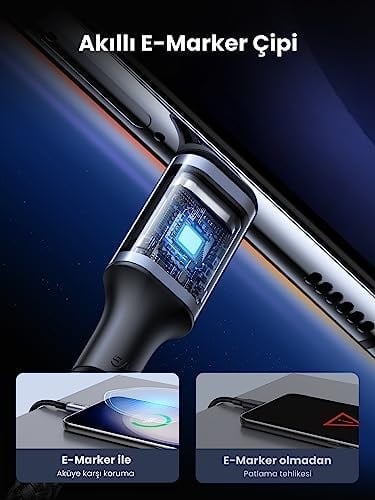 UGREEN 100W USB C Kablosu PD3.0 Hızlı Şarj Kablosu PPS iPhone 15 Pro Max MacBook Pro M2 MacBook Air M2 Galaxy S25 Ultra ile uyumludur. (3m)