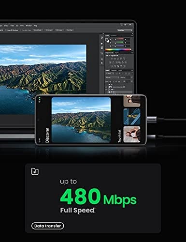 UGREEN 2.0 A USB-A & USB-C Örgülü Şarj ve Data Kablosu, 50 Santimetre, Siyah, 60125