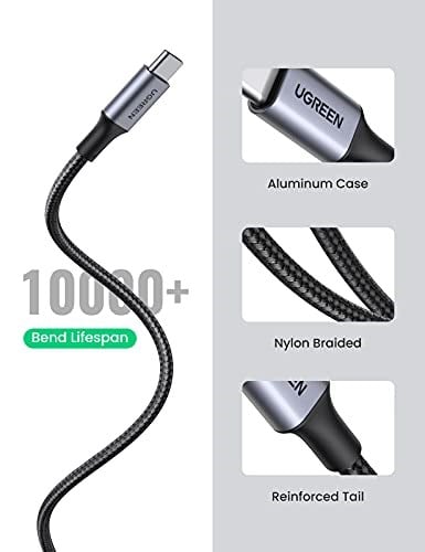 UGREEN 3.0 A USB-A & USB-C Örgülü Şarj ve Data Kablosu, 2 Metre, Siyah, 60128