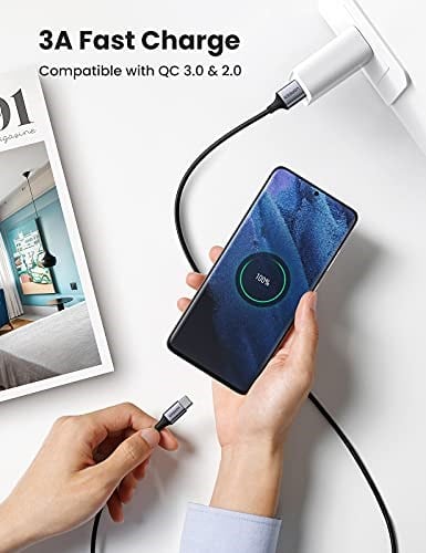 UGREEN 3.0 A USB-A & USB-C Örgülü Şarj ve Data Kablosu, 2 Metre, Siyah, 60128