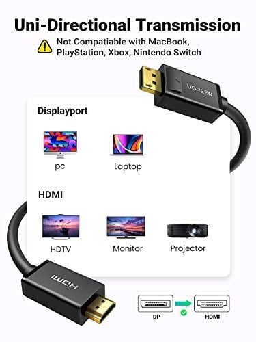 Ugreen 4K Displayport HDMI Dönüştürücü Kablo, Siyah, 2 Metre - Seçenekler: 2 meter, 5 Meter