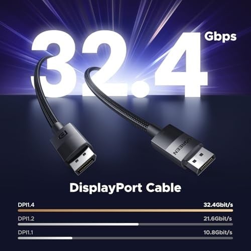 Ugreen 8K 60 Hz Display Port to Display Port 1.4 Örgülü Kablo 3 Metre, Siyah
