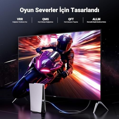 UGREEN HDMI 2.1 Kablo 8K 60Hz 4K 240Hz 165Hz 144Hz 120Hz 48Gbit/s Yüksek Hızlı, HDMI Kablo 2.1 Ultra HD eARC HDR 10+ HDCP 2.3 Dolby Vision VRR TV/PS5/PS4/ Xbox Series X/Monitör ile uyumlu (2M)