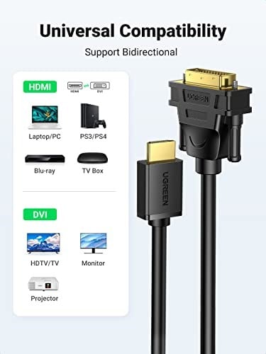 Ugreen HDMI DVI 1080P Çift Yönlü Görüntü Aktarma Kablosu, 1 Metre