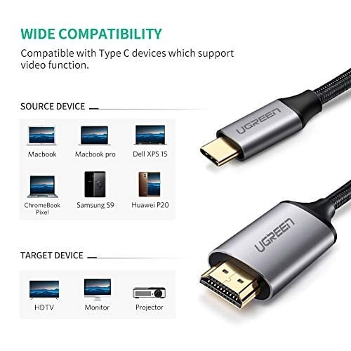 UGREEN iPhone 17/16 Serisi Dell XPS 2M için HDMI Kablosu USB 3.1 4K USB C | Tip C HDMI 4 K 60Hz UHD Adaptörü için iPad Pro/Hava/Mini Samsung S26 Serisi/S25 Serisi/Galaxy Z MacBook Pro Huawei P60 Pro