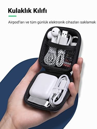 UGREEN Kulaklık çantası Case in Ear kulaklık kılıfı koruyucu kılıf darbeye dayanıklı koruyucu çanta kulaklık saklama kutusu Earphone Cover sert kılıf Airpods, Earpods, MP3 çalar vb. ile uyumlu, Siyah