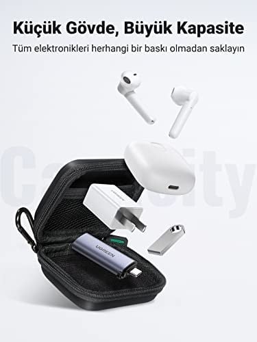 UGREEN Kulaklık çantası Case in Ear kulaklık kılıfı koruyucu kılıf darbeye dayanıklı koruyucu çanta kulaklık saklama kutusu Earphone Cover sert kılıf Airpods, Earpods, MP3 çalar vb. ile uyumlu, Siyah