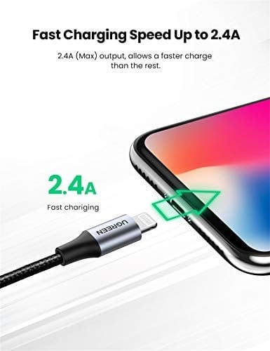 Ugreen Lightning iPhone Örgülü Data ve Şarj Kablosu Siyah 1 Metre