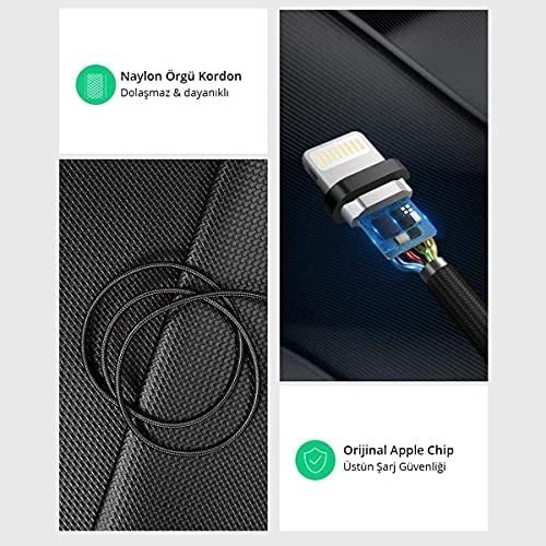Ugreen Lightning iPhone Örgülü Data ve Şarj Kablosu Siyah 1.5 Metre