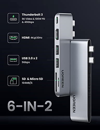 Ugreen Macbook Pro Air İçin Thunderbolt 3 Type-C HDMI USB 3.0 TF SD Kart Okuyucu Hub Adaptör