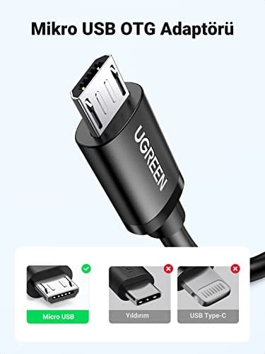 Ugreen Micro USB OTG Çevirici Adaptör, Siyah