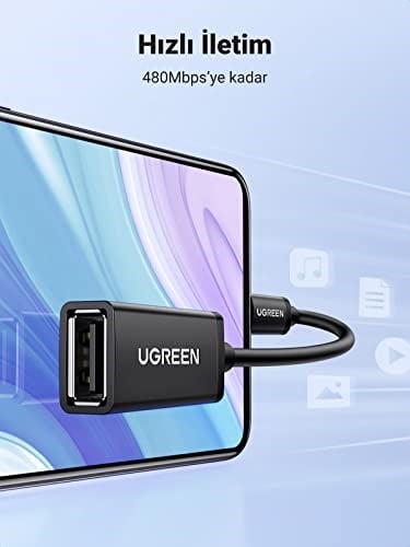Ugreen Micro USB OTG Çevirici Adaptör, Siyah