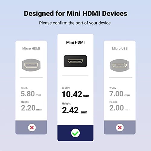 Ugreen Mini HDMI Adaptörü 4K 60Hz Mini HDMI HDMI Adaptörü 18Gbit/ s Mini HDMI Erkek HDMI Dişi 3Dyi destekler, Raspberry Pi Zero için Ethernet ARC, Canon EOS 700D Nikon D5300 (20CM)