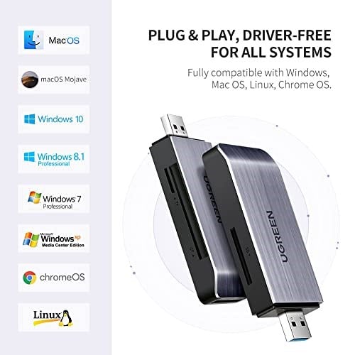 UGREEN SD, CF, micro SD ve MS USB kart okuyucu için USB 3.0 kart okuyucu, CF, SD, SDHC, SDXC, micro SD, micro SDHC, micro SDXC, MS vb. için daha fazla kart okuyucusunun eşzamanlı okunması