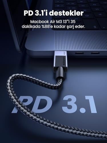 UGREEN USB-C to USB-C 240W PD Hızlı Şarj Kablosu, Uzay Grisi, 2m, 45068