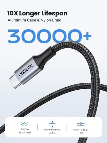UGREEN USB C - USB C Kablosu, iPhone 16/16 Plus/16 Pro/16 Pro Max/15, MacBook Pro, iPad Pro, Dell XPS, Samsung Galaxy S24/S23/S22 Ultra, Anahtar, Piksel, 6.6FT Siyah için USB C Şarj Kablosu(2m)