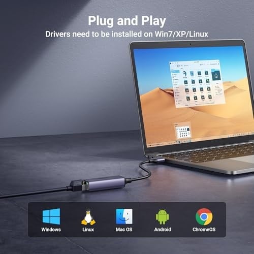 UGREEN USB - Ethernet Adaptörü, Tak ve Çalıştır Ethernet Adaptörü, Alüminyum Kabuk, 1Gbps Gigabit RJ45 - USB 3.0 Ağ Dongle, Nintendo Switch, Laptop, MacBook, Windows, macOS, Linux ile Uyumlu